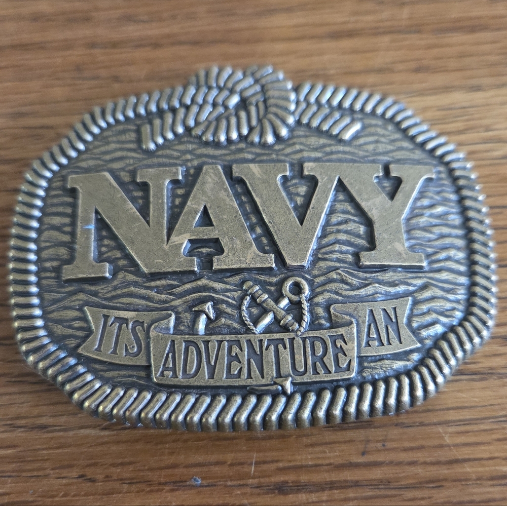 Navy Brass It's An Adventure Belt Buckle